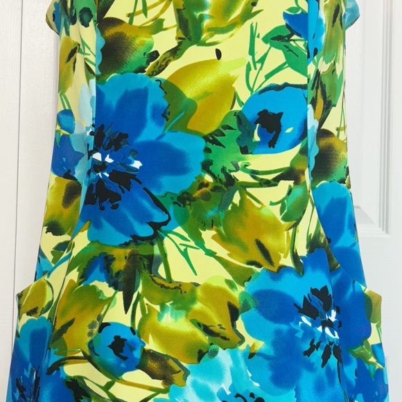 Perceptions Blue Floral Multi Sleeveless A-Line Dress w/ Pockets 14 - Picture 7 of 16